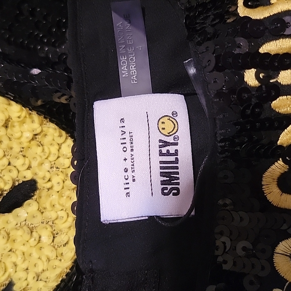 NWt 4 8 black yellow Alice + Olivia smiley mini sequin skirt happy barbiecore - Picture 7 of 10